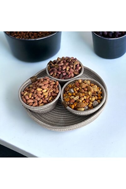 JÜTEX HOME Set de 3 recipiente pentru prezentare din paie de iută cu tavă