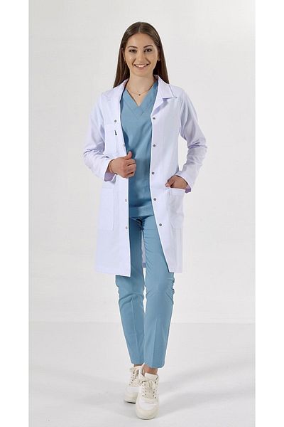 Uçak Medikal Lungime albă, guler clasic, șorț doctor