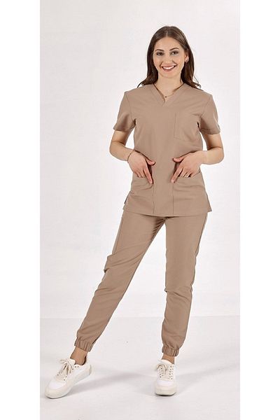 Uçak Medikal Set uniformă de jogger bej Tricou pentru asistentă și doctor