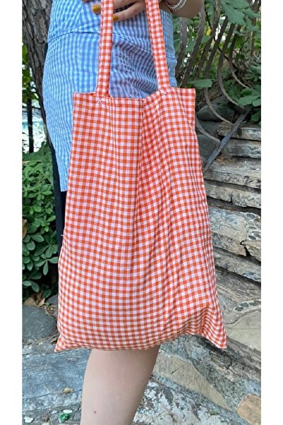White Alamode Gingham Patterned Cloth Shoulder Bag