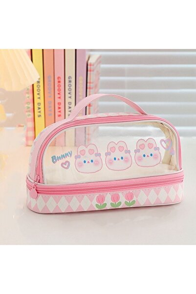 Kawaii Double Deck Large Capacity Pen Holder (Pink)