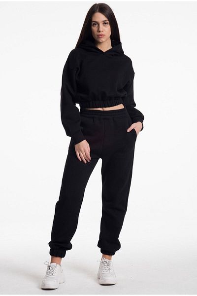 YOHO SPORT Σετ φόρμας Black Crop - Με κουκούλα, 100% βαμβάκι, μαλακό και χοντρό, New Season Σετ 2 τεμαχίων