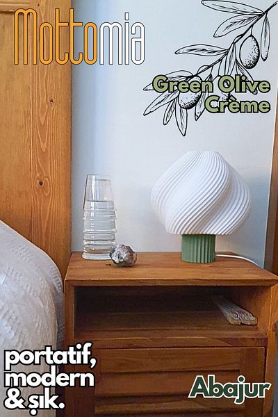 mottomia Modern and Minimal Designed Green Olive Creme Lampshade - Wired Night and Table Lamp