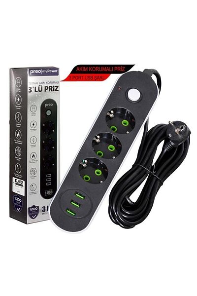 Preo Surge Protected Group Socket with Triple Switch 2 Meters