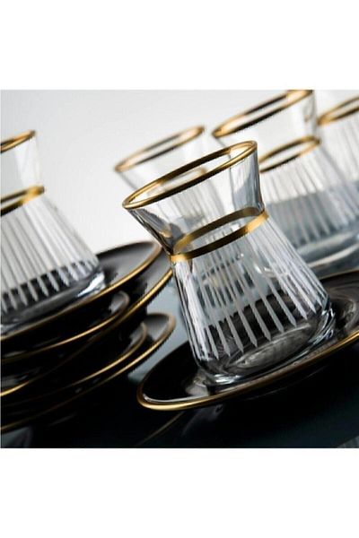 Paşabahçe Irem 12 Piece Tea Set - Bal Gold