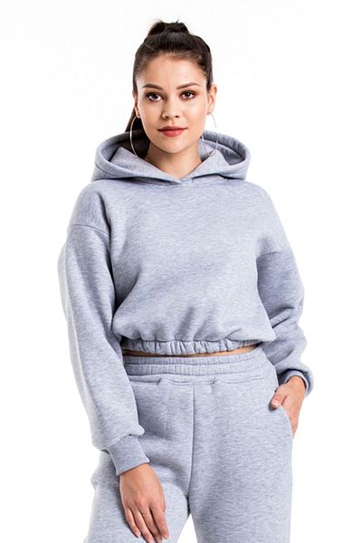 YOHO SPORT Σετ φόρμας Black Crop - Με κουκούλα, 100% βαμβάκι, μαλακό και χοντρό, New Season Σετ 2 τεμαχίων
