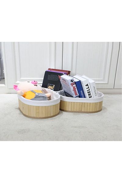 Keyfi Sepet BAMBOO 3-PIECE BASKET BATHROOM BASKET KITCHEN BASKET OVAL