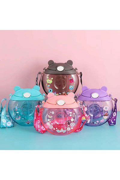 Keyfi Sepet Children's Water Cup 450 Ml Portable Straw Cute Plastic Cup + Strap