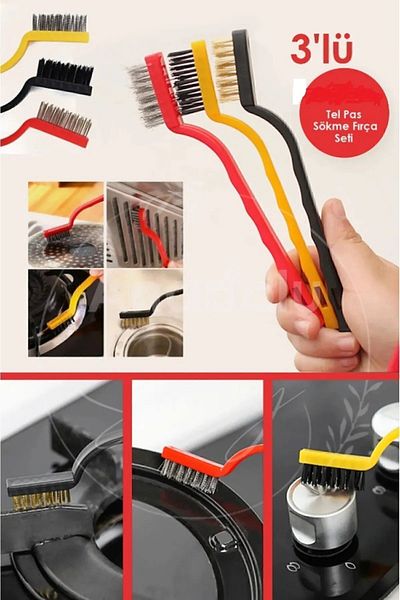 Keyfi Sepet 3 Pieces Cooker Oven Barbecue Grill Airfryer Cleaning Wire Rust Removal Brush 3 Pieces Oil Cleaning Brush
