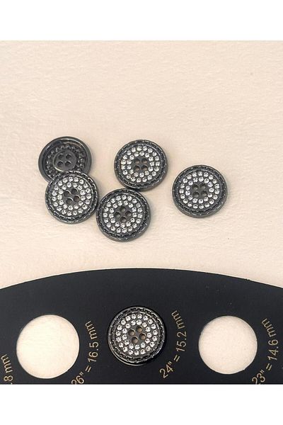 ODDA TASARIM ATÖLYESİ Black Gold Colored Crystal Stone Detailed 24 Size 4 Hole Button Set