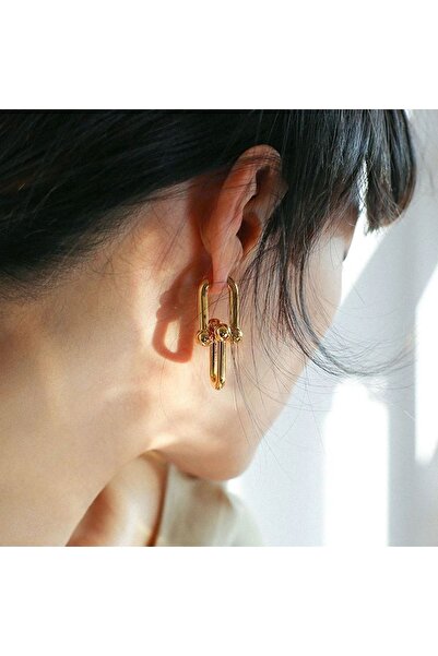 BORENO Tifany Model Gold Renk Çelik Üzeri 14 Ayar Altın Kaplama Küpe