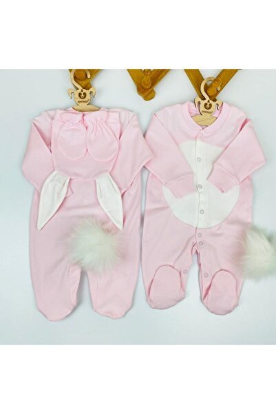 BEBERAZZİ Baby Girl Pink Rabbit Themed Jumpsuit