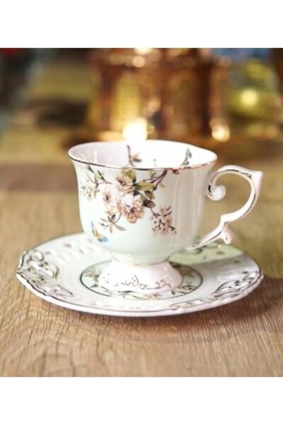 Kosova Zjn07 Porcelain 6-Piece Cup Set with Footed Flower Green