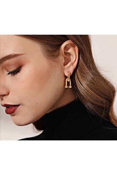 BORENO Tifany Model Gold Renk Çelik Üzeri 14 Ayar Altın Kaplama Küpe