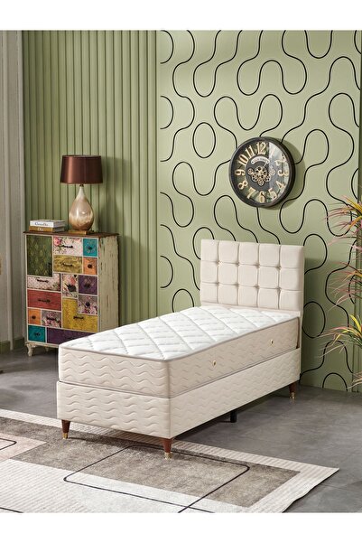 beehanem Bengü 90x190 Tek Kişilik (Baza+Başlık+Yatak) 3 Lü Set (Krem)