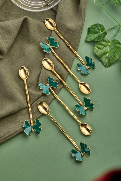 Zeryas Home 6 Butterfly Model Teaspoon Green
