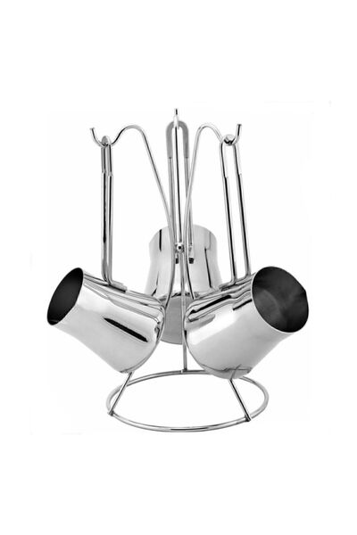 AYKUT MUTFAK GEREÇLERİ Parlak Çelik Cezve Seti Piramit 4 Pcs 3’lü Set