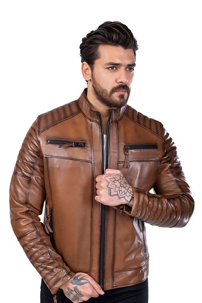 BATU DERİ Genuine Leather Men's Tan Leather Coat