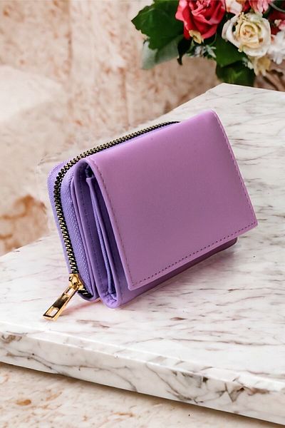 dericom Women's Stylish Lilac Wallet Card Holder Accessory with Zipper and Snap Fastener Coin Compartment