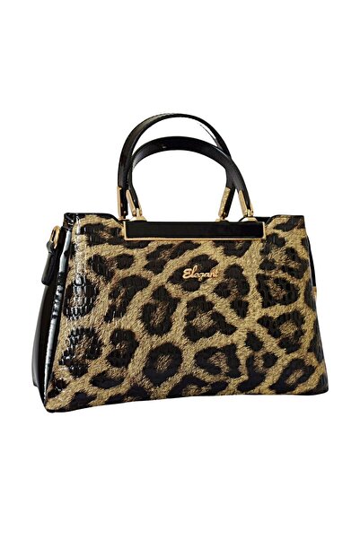 Elegant Smooth Bags Leopar Desenli Deri Kadın El Çantası