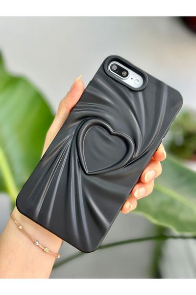 Go Aksesuar حافظة سيليكون بنمط منقوش على شكل قلب من الساتان غير اللامع متوافقة مع هاتف Apple Iphone 7 Plus و8 Plus