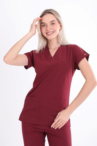Uçak Medikal Claret Red U-flex Lycra Single Top