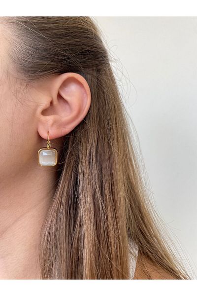 nerora Cream Colored Vintage Steel Jewelled Earrings