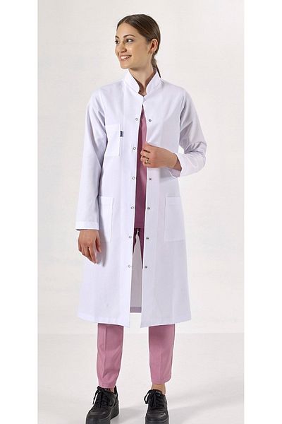 Uçak Medikal Lungime Maxi Albă, Guler Judecător, Sorț Doctor