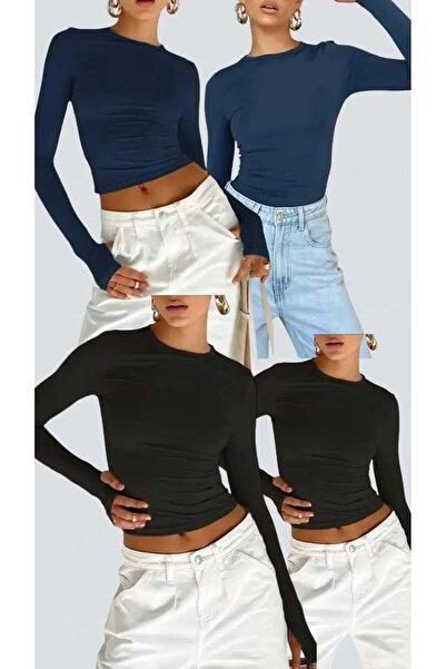 GARDIROZA جسم أساسي باللون الأسود والأزرق الداكن - طقم مكون من قطعتين مع تفاص...