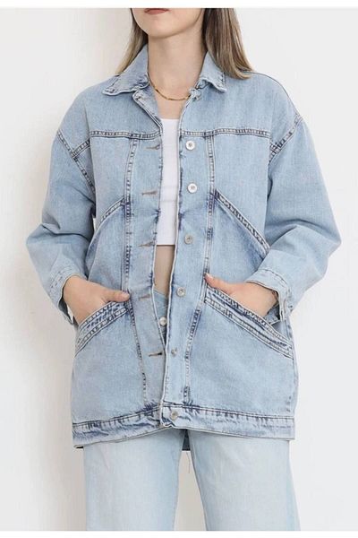 CELT Jachetă de blugi oversize pentru femei Ice Blue