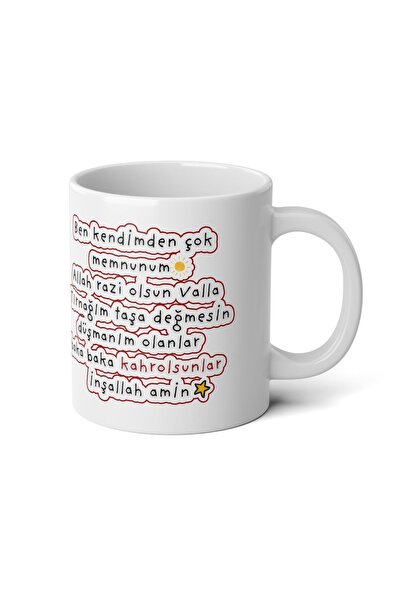 IVART Ben Kendimden Çok Memnunum Allah Razı Olsun Baskılı Premium Porselen Ku...