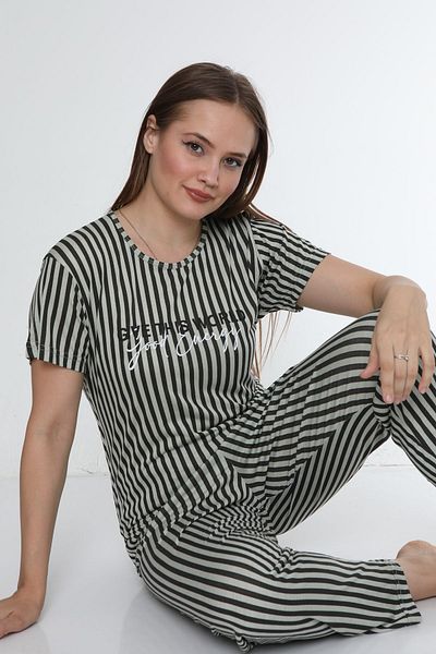 FAMES PİJAMA Striped Polyviskon Women's Pajama Set