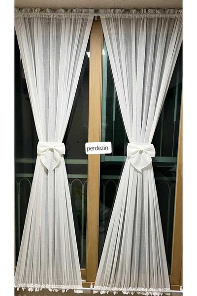 TULUM'S Butterfly Patterned Linen Tulle Rod Curtain - Bow