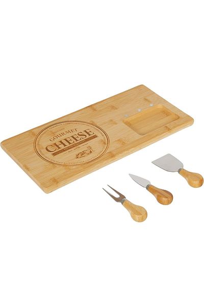 Keyfi Sepet Bamboo 4-Piece Cheese Presentation Board Set with Blades - Cheese Presentation Plate