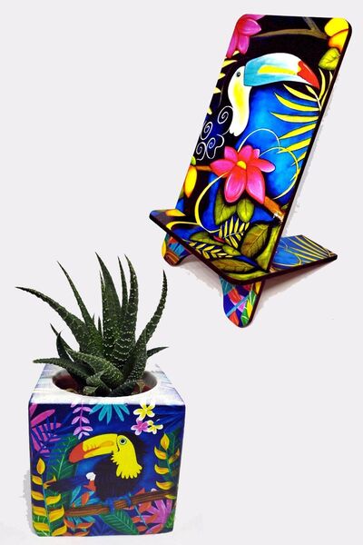 Home Game Tukan kuşlu Telefon tutucu ve Tukan kuşlu Sukulent saksılık set 2