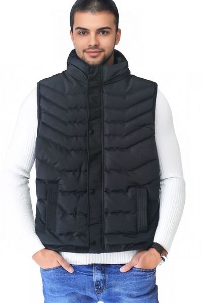 modacix Men's Black Puffer Vest - Winter with Removable Hat