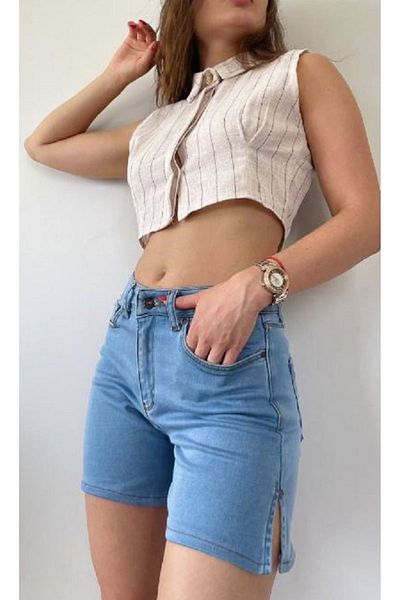 Stylish Pantaloni scurți de damă din lycra albastru