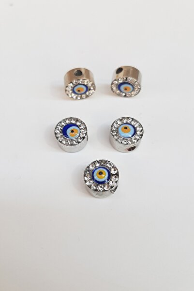 Limelia Gümüş Rengi Taşlı Silindir Nazar Boncuğu