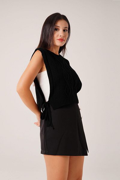 Hipo Trend Black Knitwear Sweater - Side Tie