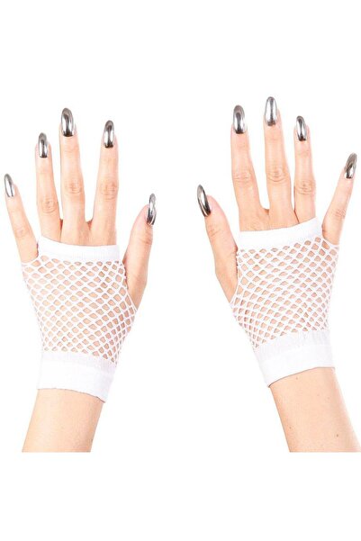 Mustran White Color Short Length Mesh Knitted Gloves