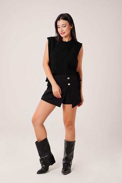 Hipo Trend Black Knitwear Sweater - Side Tie