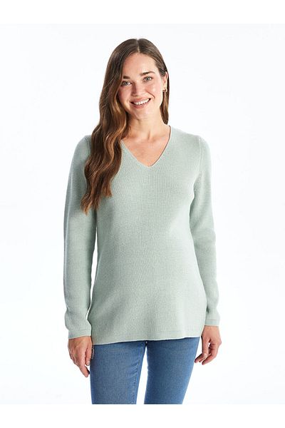 LC Waikiki Lcw V-Neck Plain Long Sleeve Maternity Knitwear Sweater