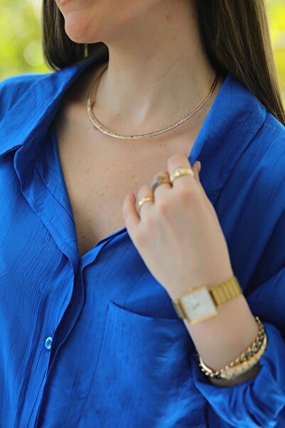 elif teke Venslev Taşlı Choker Kolye Gold