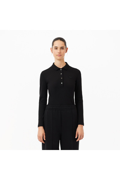 Lacoste Kadın Slim Fit Uzun Kollu Siyah Polo