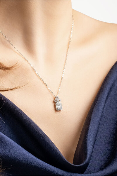 So CHIC... Baget Tasarım 18 Ayar Beyaz Altın Kaplama 45 Cm Gümüş Minimal Kolye