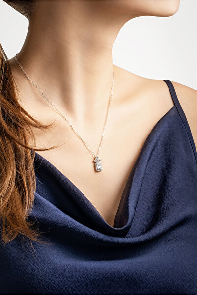 So CHIC... Baget Tasarım 18 Ayar Beyaz Altın Kaplama 45 Cm Gümüş Minimal Kolye