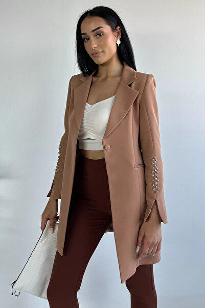 GÜLSELİ Жіночий довгий піджак Biskuvi з деталями з рукавами