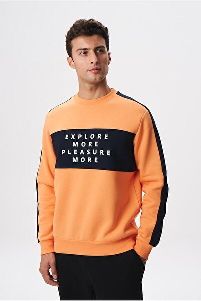 Arma Чоловічий помаранчевий Regular Fit з написом, 3 нитки, велосипедний комір, світшот K28124602601