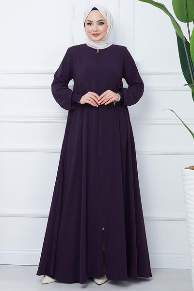hafsamina Μεγάλο μέγεθος Plum Ferace με μανίκια Gipe Λεπτομέρεια