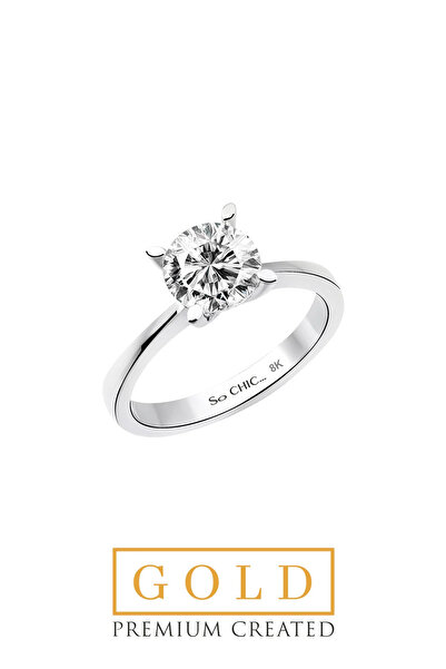 So CHIC... Beyaz Altın Sertifikalı Premium Created Taşlı Tektaş Yüzük